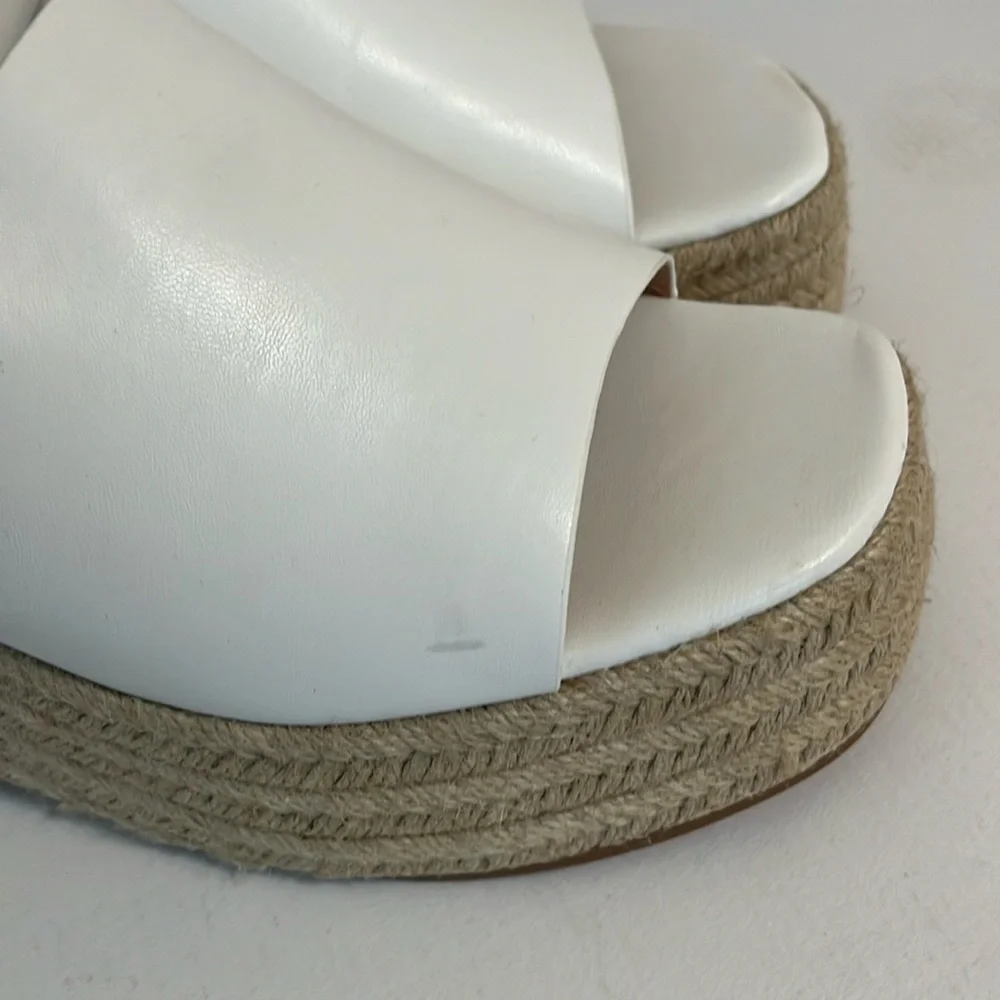 Sandal shoes woman’s 10 white jute espadrille slip on chunky platform wedge heel